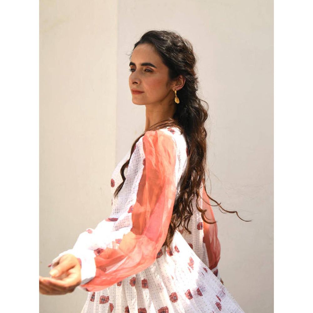 Taro India White Coral Orchid Dress