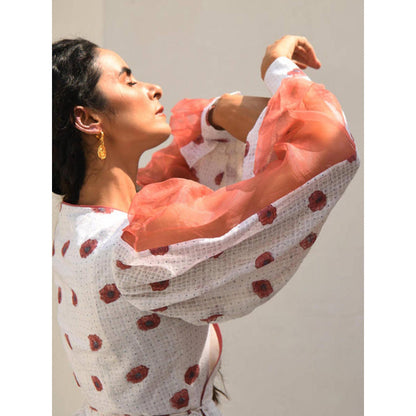 Taro India White Coral Orchid Dress