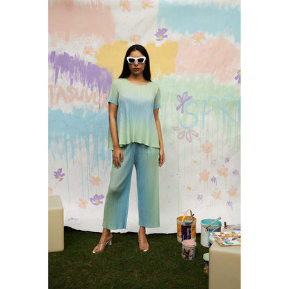 TASUVURE Green Shirley Sleek Ombre Pleated Co-Ord (Set of 2)