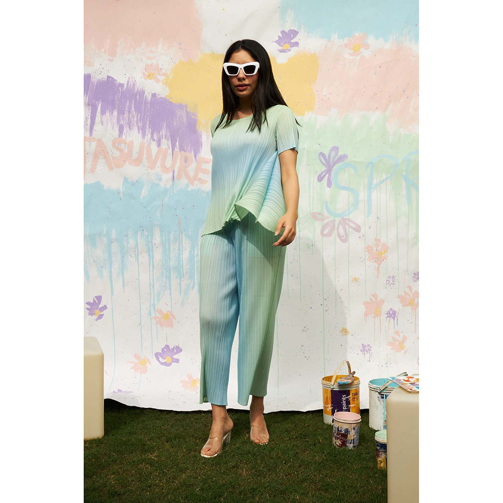 TASUVURE Green Shirley Sleek Ombre Pleated Co-Ord (Set of 2)