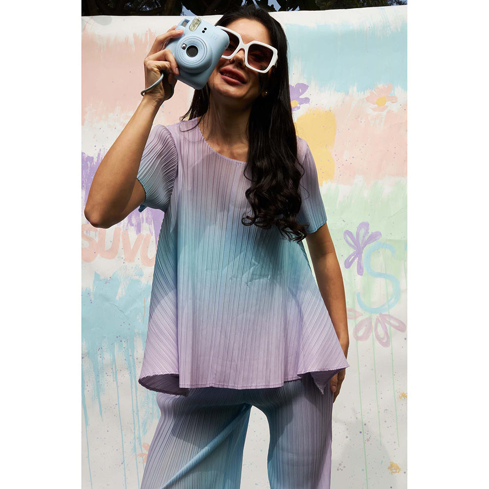 TASUVURE Blue Shirley Sleek Ombre Pleated Co-Ord (Set of 2)