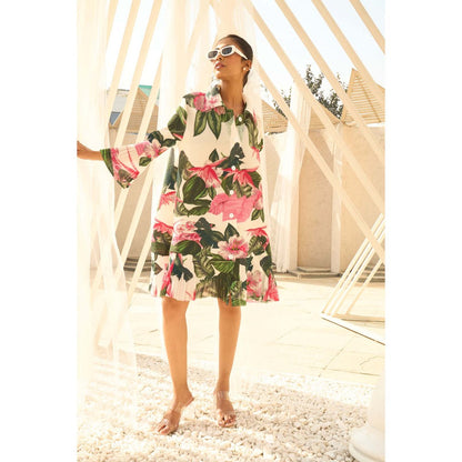 TASUVURE White Helena Hibiscus Mini Dress