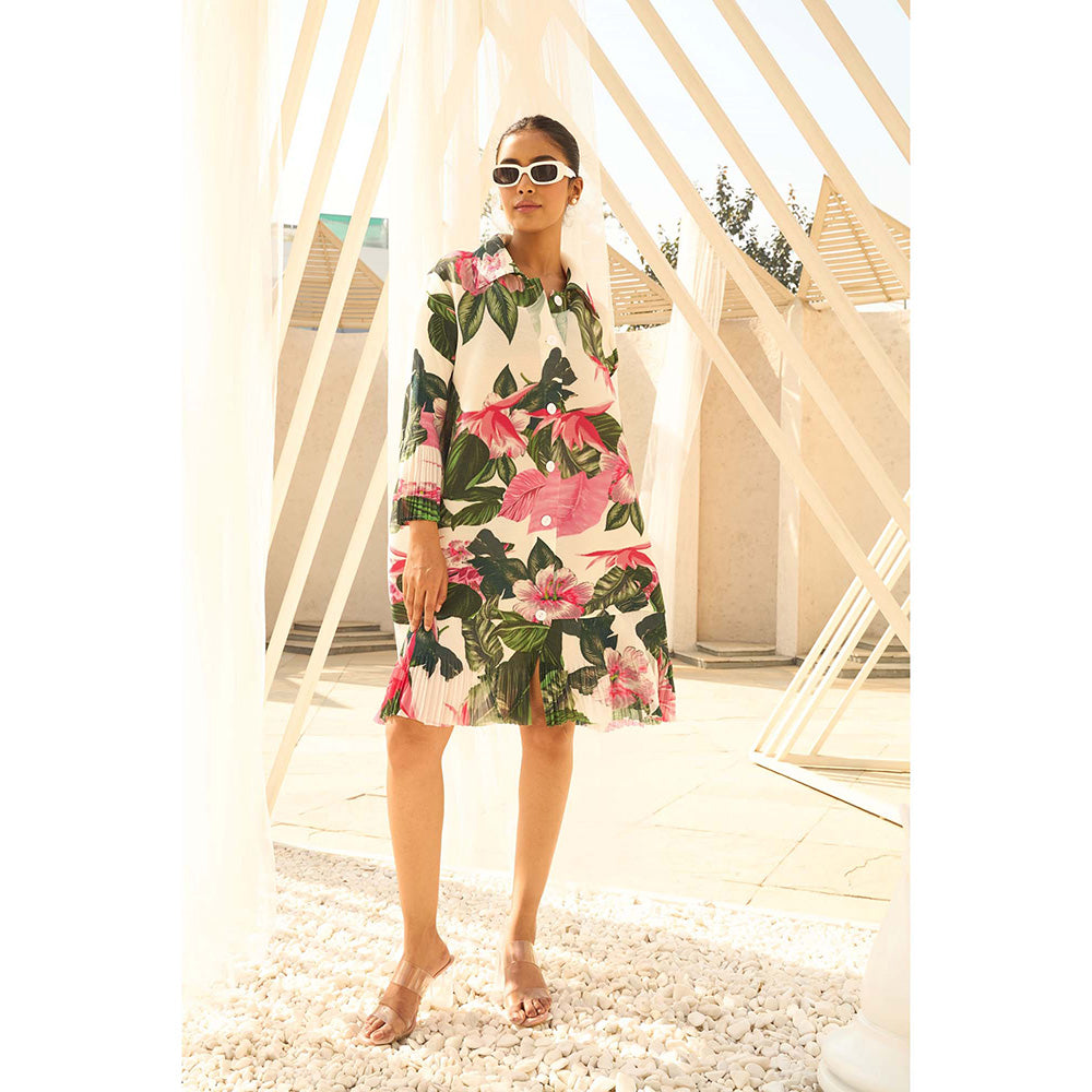 TASUVURE White Helena Hibiscus Mini Dress