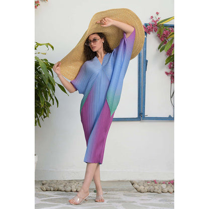 TASUVURE Purple Kimono Kitsch Gradient Midi Dress