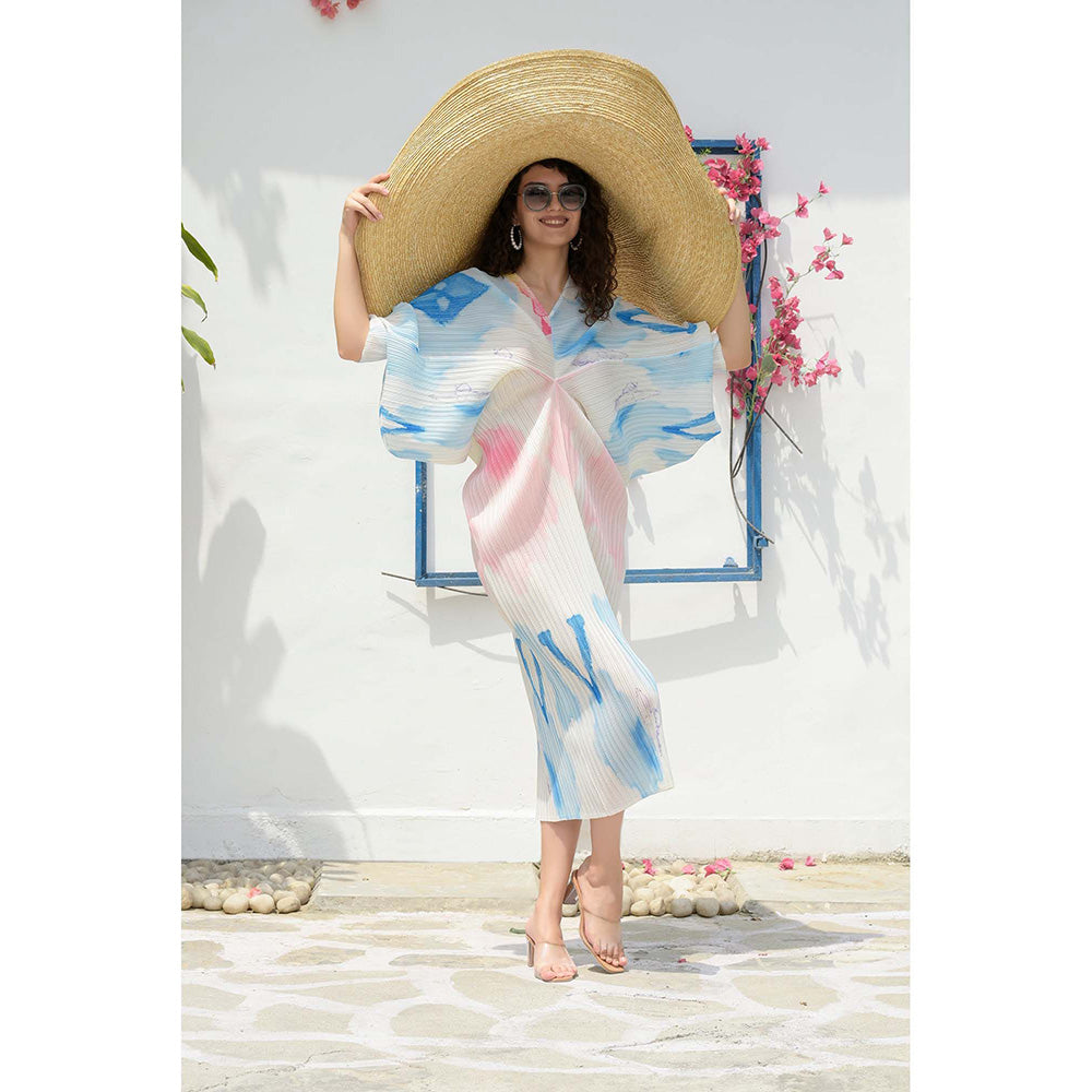 TASUVURE White Kimono Kitsch Colour Splash Dress