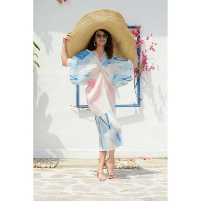 TASUVURE White Kimono Kitsch Colour Splash Dress