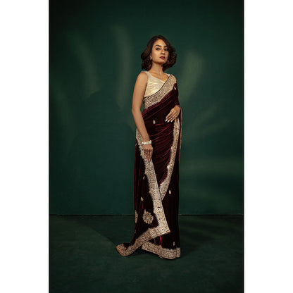 TATWAMM Maroon Saree with Unstitched