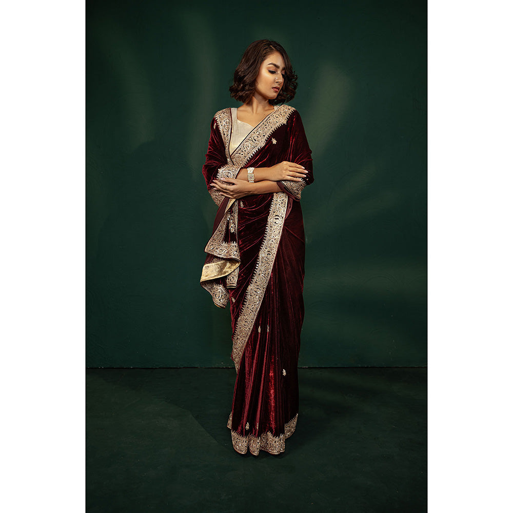 TATWAMM Maroon Saree with Unstitched