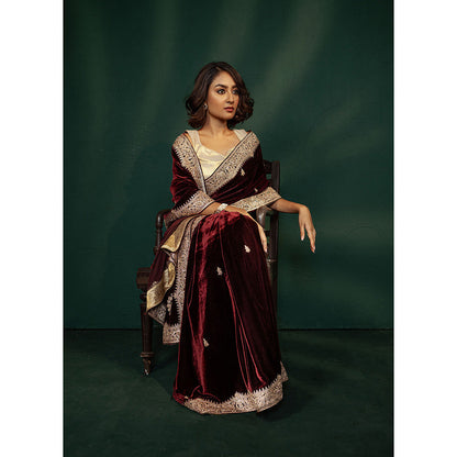 TATWAMM Maroon Saree with Unstitched