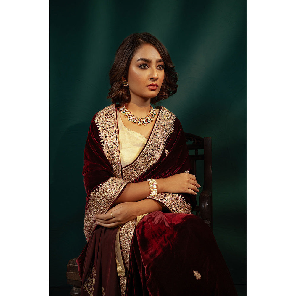 TATWAMM Maroon Saree with Unstitched