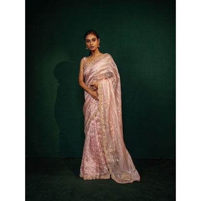 TATWAMM Pink Tissue Saree with Unstitched