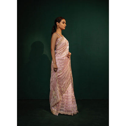 TATWAMM Pink Tissue Saree with Unstitched