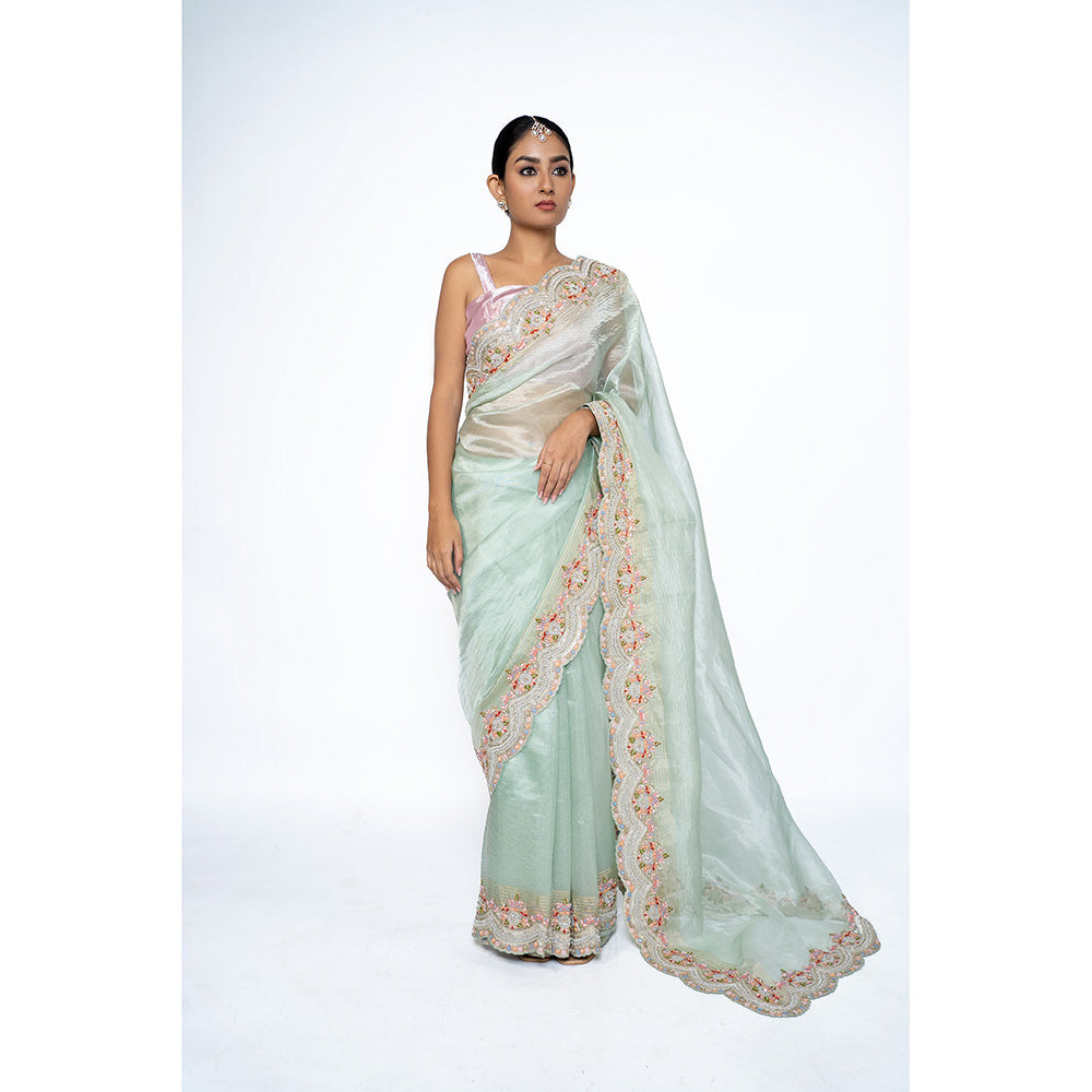 TATWAMM Sky Blue Saree with Unstitched