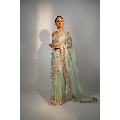 TATWAMM Sky Blue Saree with Unstitched