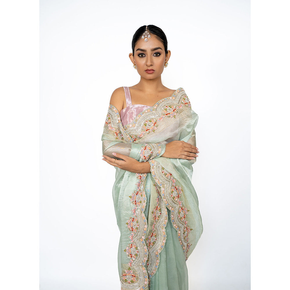 TATWAMM Sky Blue Saree with Unstitched