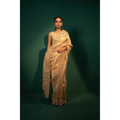 TATWAMM Golden Saree with Unstitched