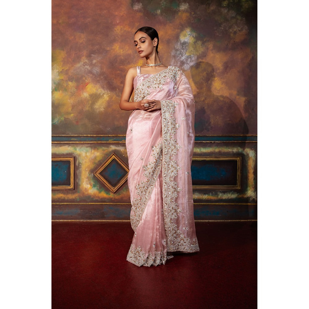 TATWAMM Pink Saree with Unstitched