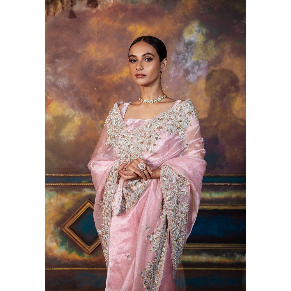 TATWAMM Pink Saree with Unstitched