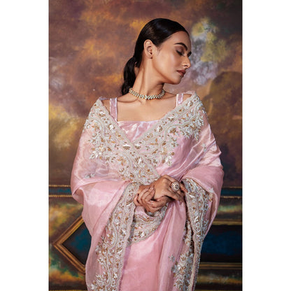 TATWAMM Pink Saree with Unstitched