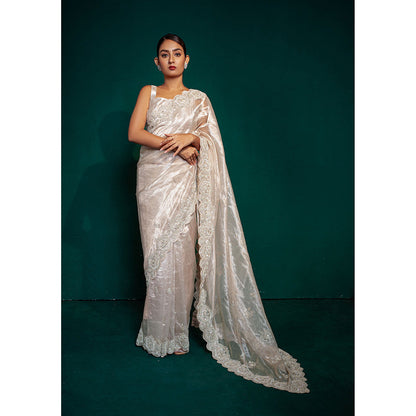 TATWAMM Silver Saree with Unstitched