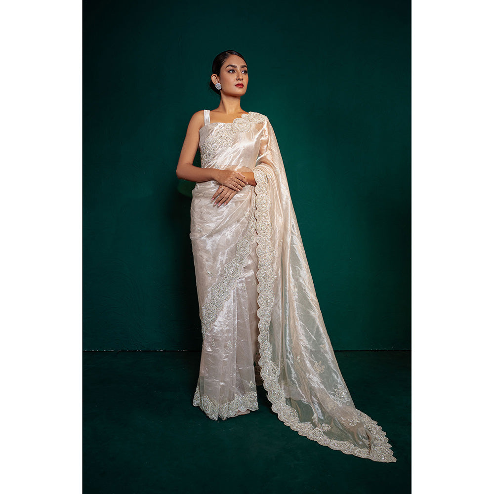 TATWAMM Silver Saree with Unstitched