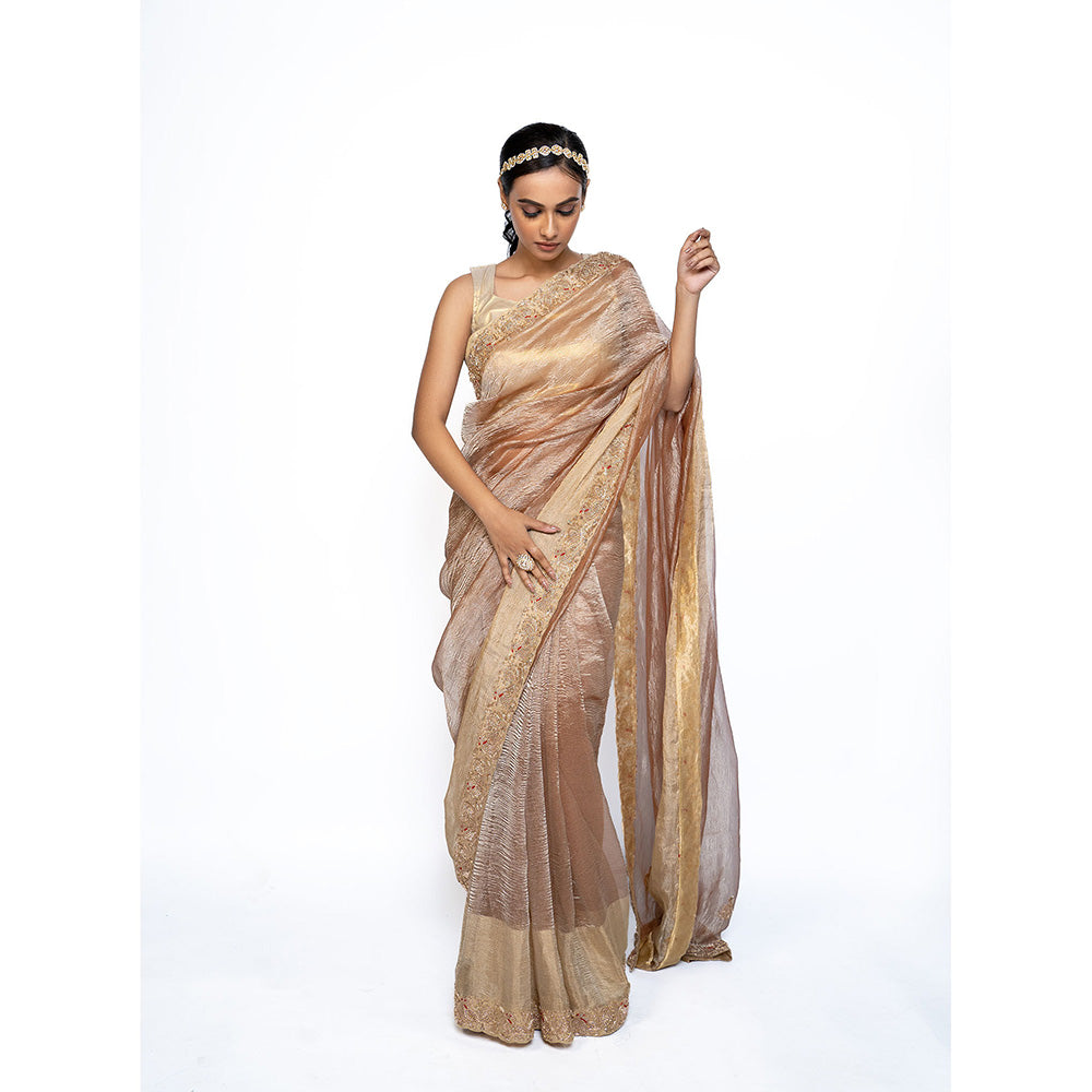 TATWAMM Beige Saree with Unstitched