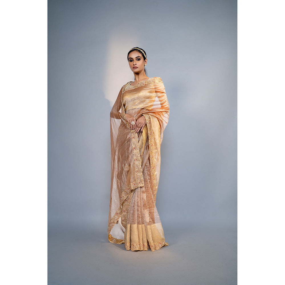 TATWAMM Beige Saree with Unstitched