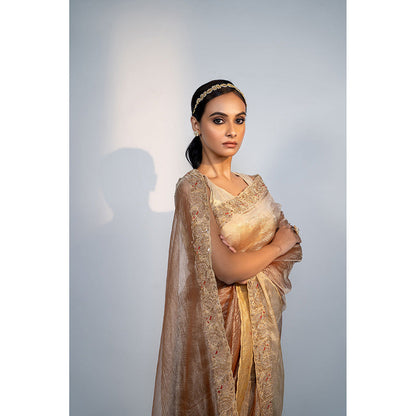 TATWAMM Beige Saree with Unstitched