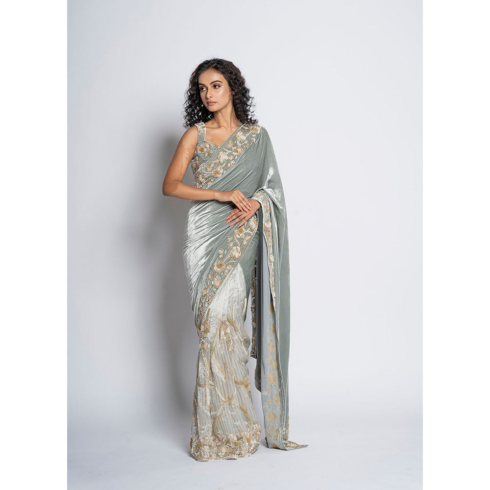 TATWAMM Sea Green Saree with Unstitched