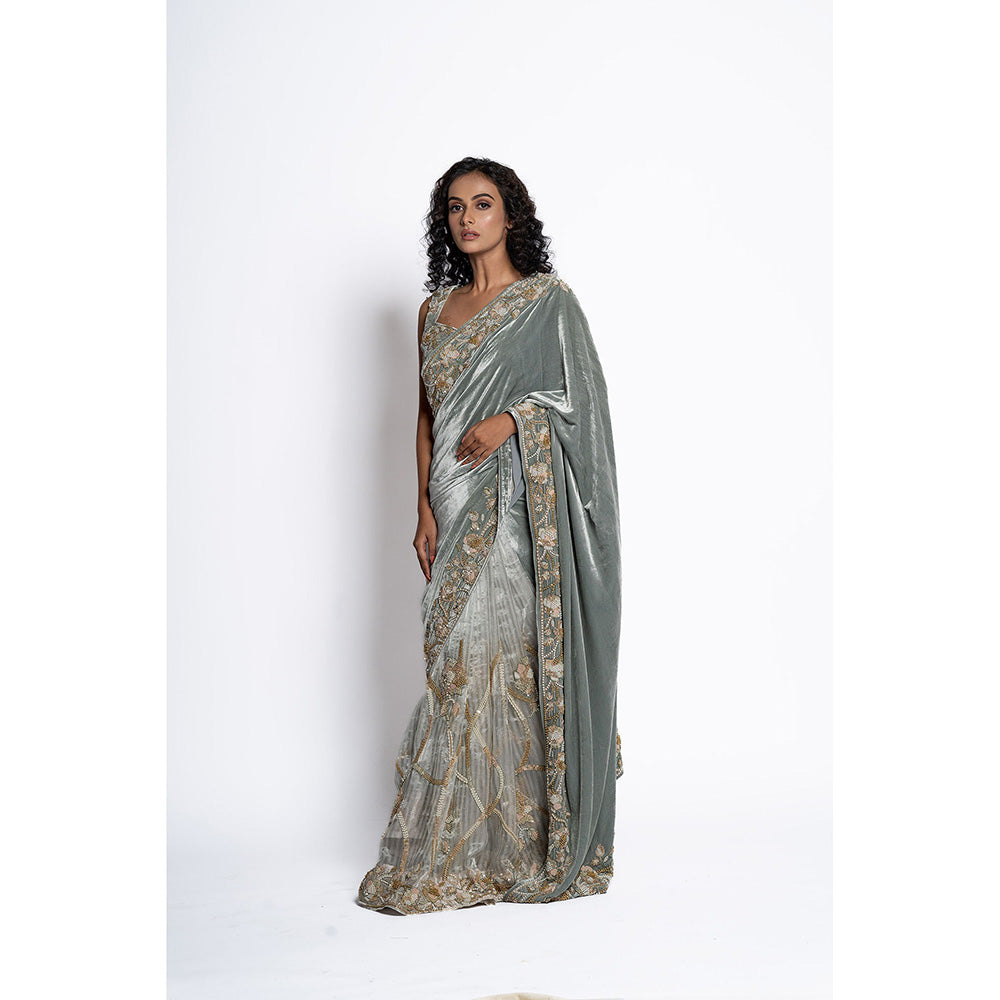 TATWAMM Sea Green Saree with Unstitched