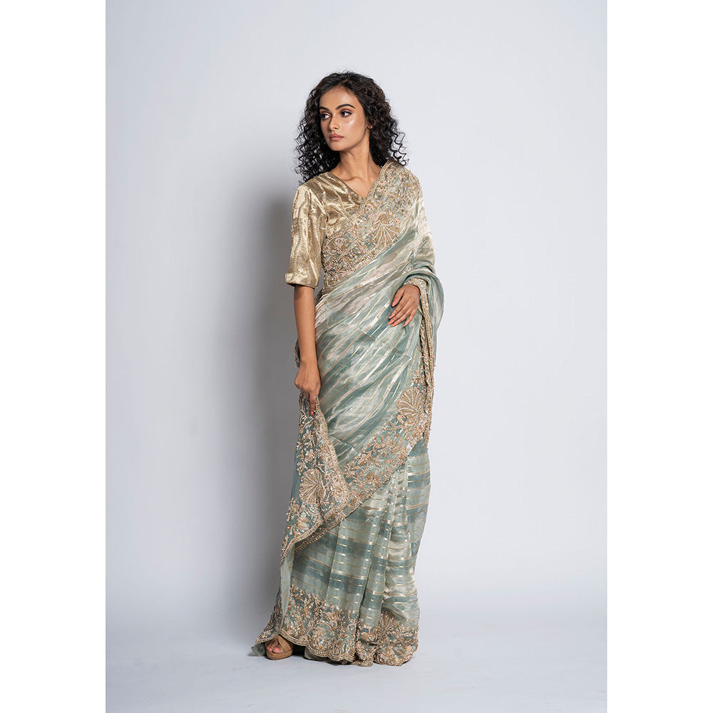 TATWAMM Greyish Blue Saree with Unstitched