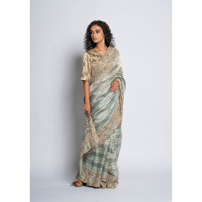 TATWAMM Greyish Blue Saree with Unstitched
