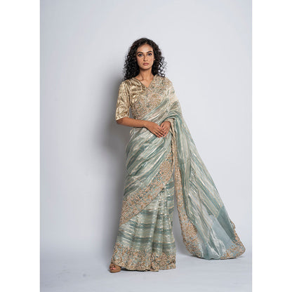 TATWAMM Greyish Blue Saree with Unstitched