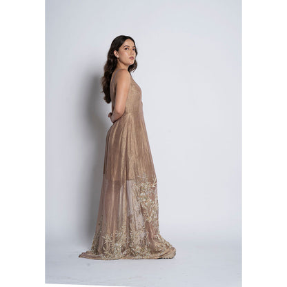 TATWAMM Beige Ethnic Dress with Blazer & Belt (Set of 2)