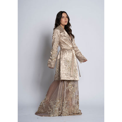 TATWAMM Beige Ethnic Dress with Blazer & Belt (Set of 2)