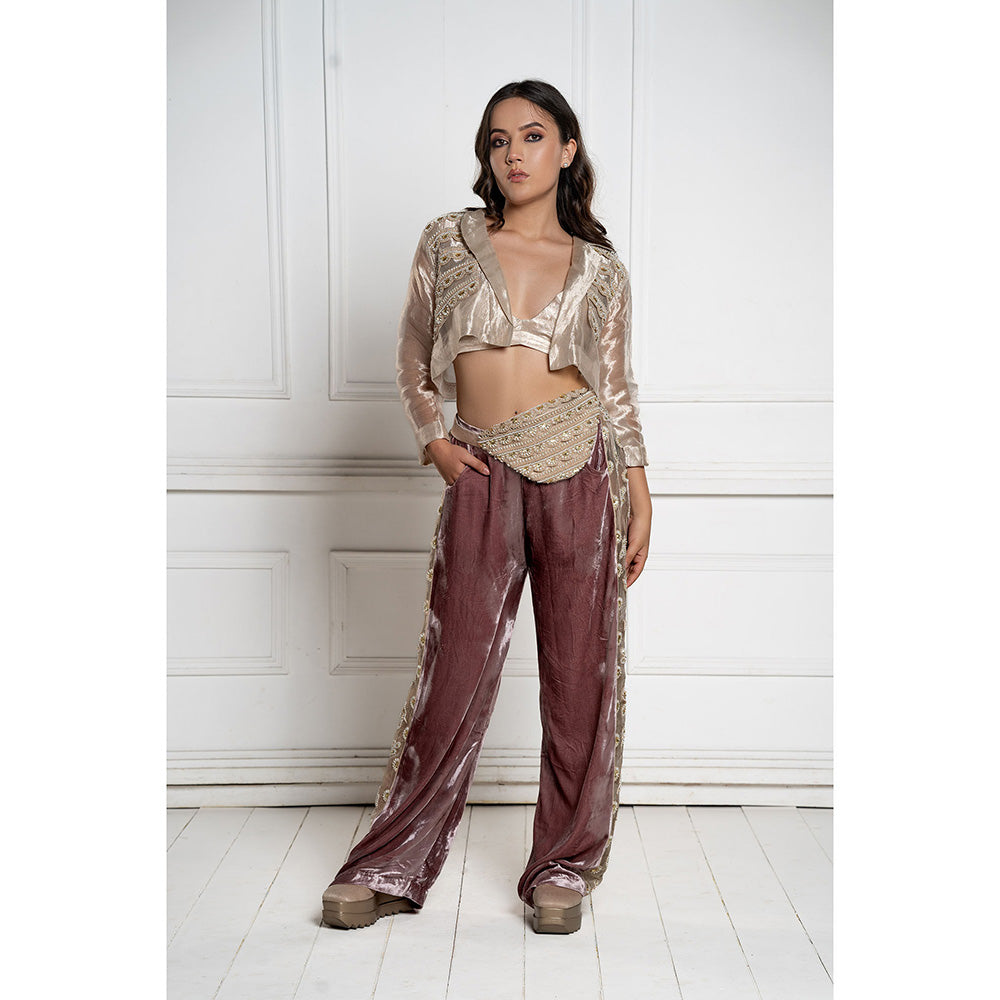 TATWAMM Golden Jacket with Pant, Bustier & Fanny (Set of 4)