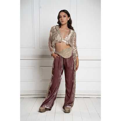 TATWAMM Golden Jacket with Pant, Bustier & Fanny (Set of 4)