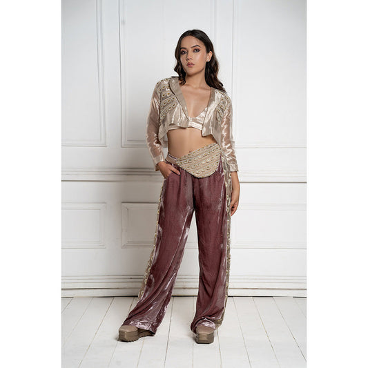 TATWAMM Golden Jacket with Pant, Bustier & Fanny (Set of 4)