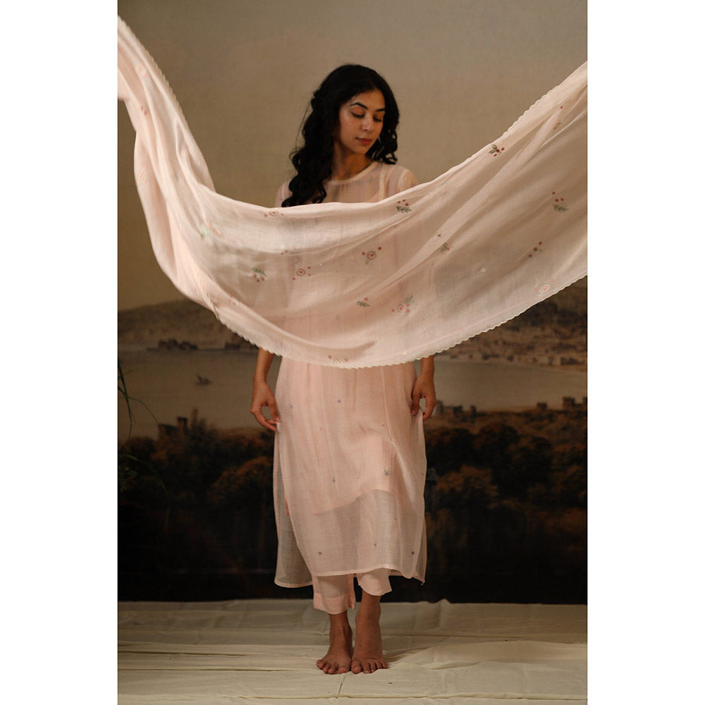 Tatwa Designs Ivory Pink Miniature Emb. Dupatta