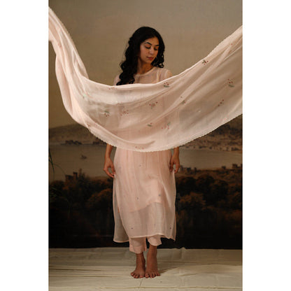 Tatwa Designs Ivory Pink Miniature Emb. Dupatta