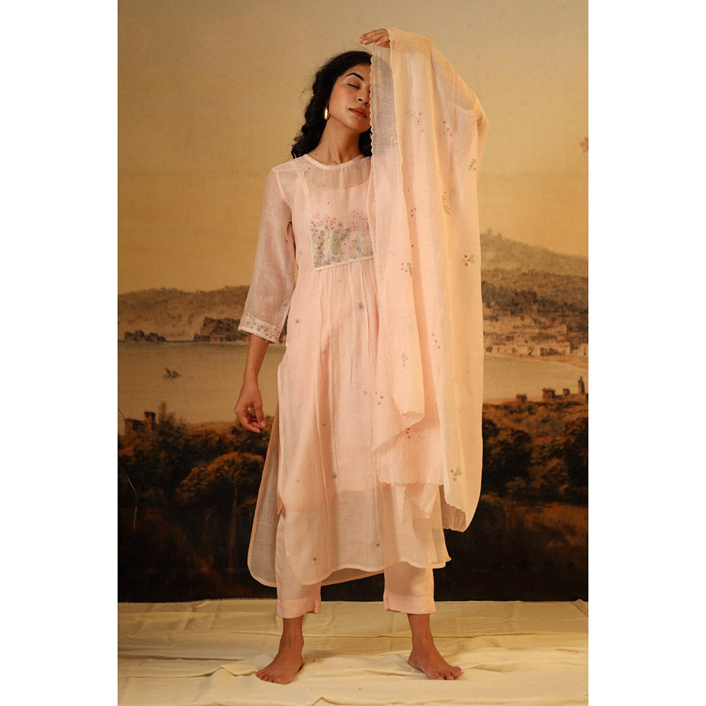 Tatwa Designs Ivory Pink Miniature Emb. Dupatta