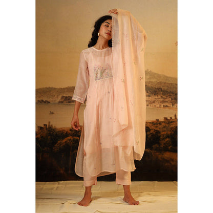 Tatwa Designs Ivory Pink Miniature Emb. Dupatta