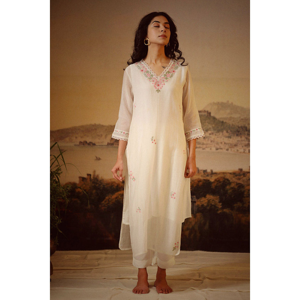 Tatwa Designs Ivory White Rangoon Kurta (Set of 3)