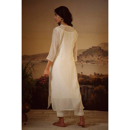 Tatwa Designs Ivory White Rangoon Kurta (Set of 3)