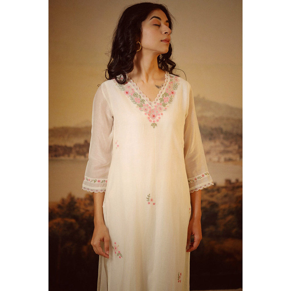 Tatwa Designs Ivory White Rangoon Kurta (Set of 3)