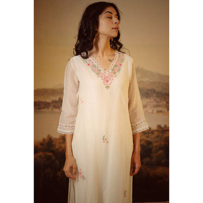 Tatwa Designs Ivory White Rangoon Kurta (Set of 3)