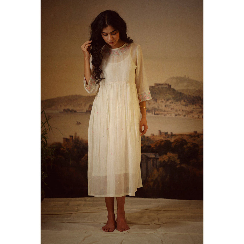 Tatwa Designs Ivory White Miniature Neck Embroidered Dress (Set of 2)
