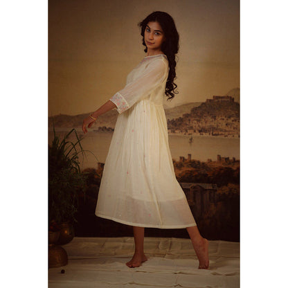 Tatwa Designs Ivory White Miniature Neck Embroidered Dress (Set of 2)