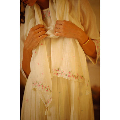 Tatwa Designs Ivory White Miniature Neck Embroidered Dress (Set of 2)