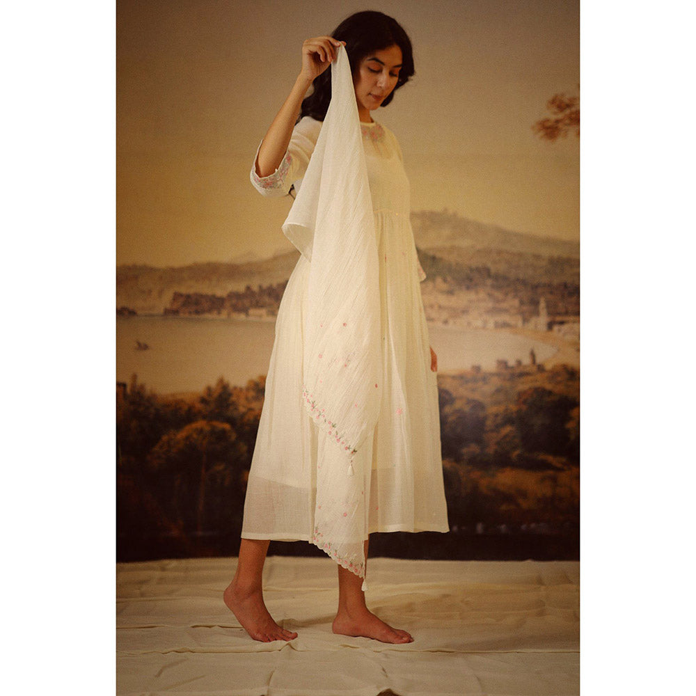 Tatwa Designs Ivory White Miniature Neck Embroidered Dress (Set of 2)
